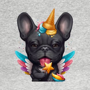 Black French Bulldog Ice Cream Unicorn T-Shirt